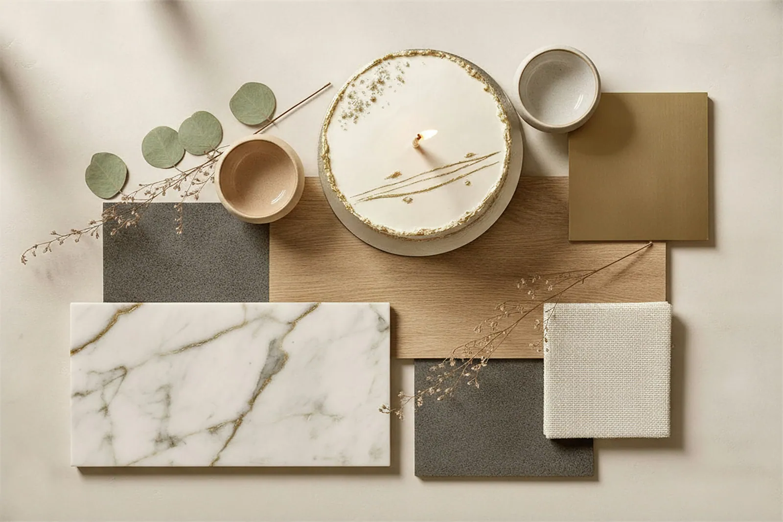 Porcelain tile samples arranged for a careful buying decision